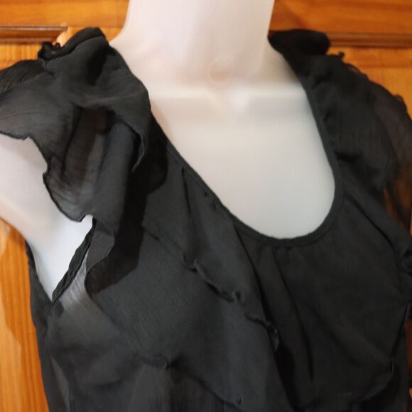 Miley Cyrus Max Azria Black Sheer Ruffle Top Fluttery Romantic Y2K Goth LG - Picture 6 of 9